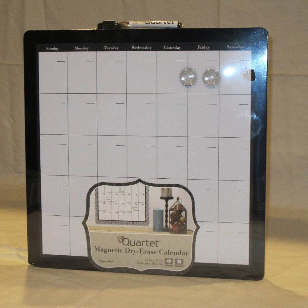14x14 white board magnetic dry erase calendar. solid black